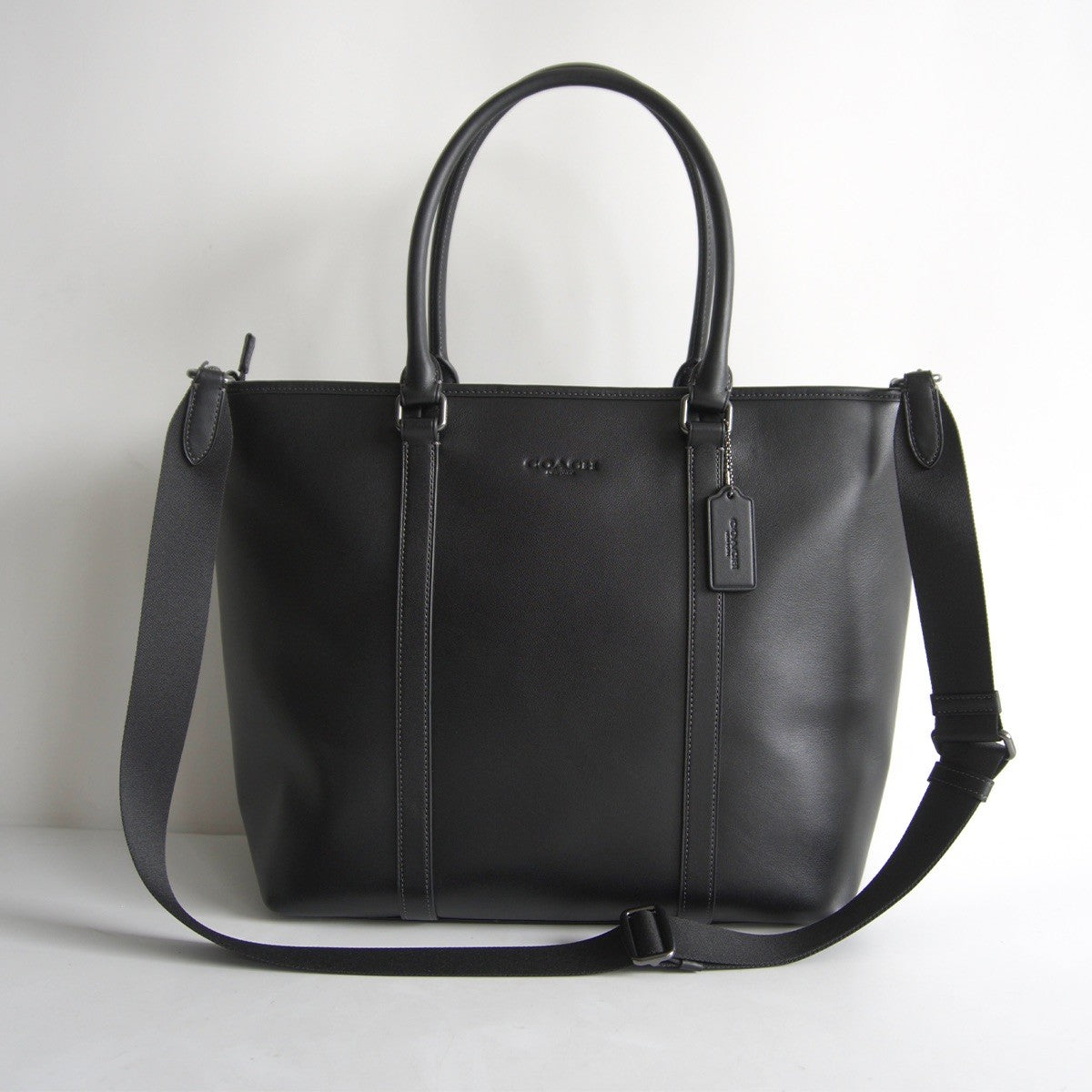 Coach 2-Way Leather Tote Bag Black