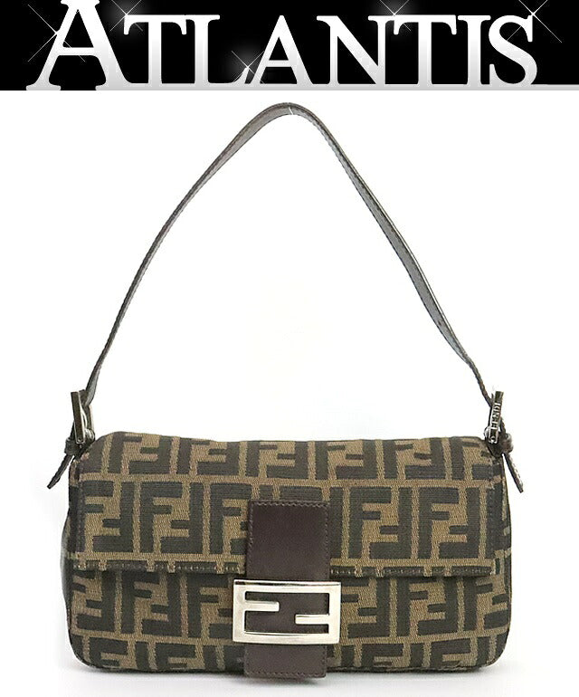 FENDI Mamma Baguette Zucca Canvas Shoulder Bag Size Brown