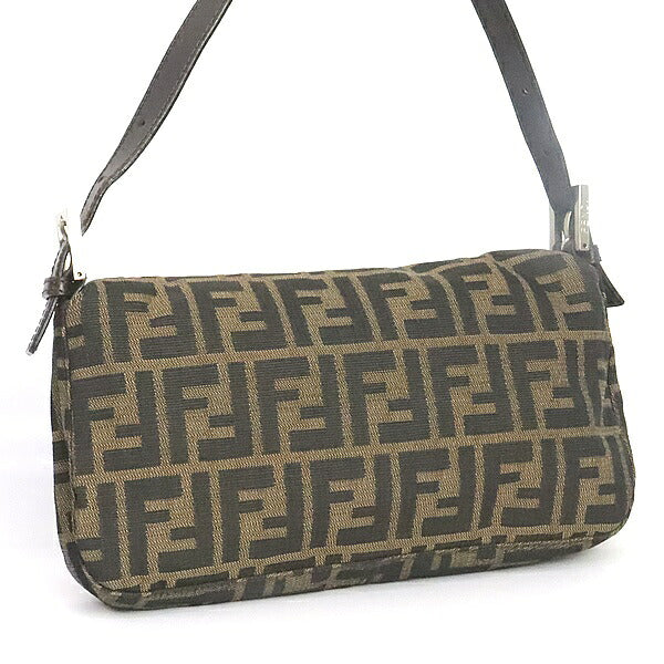 FENDI Mamma Baguette Zucca Canvas Shoulder Bag Size Brown