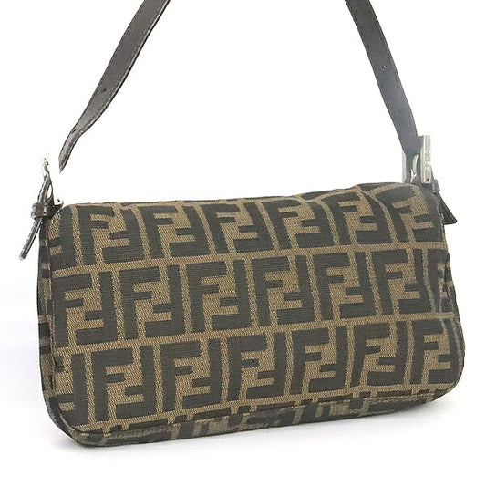 FENDI Mamma Baguette Zucca Canvas Shoulder Bag Size Brown