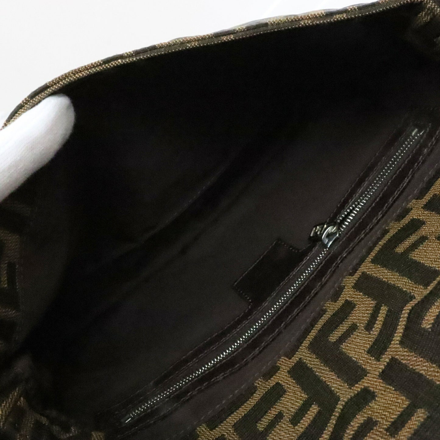 FENDI Mamma Baguette Zucca Canvas Shoulder Bag Size Brown