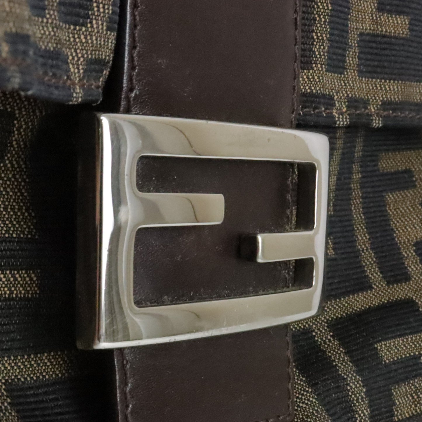 FENDI Mamma Baguette Zucca Canvas Shoulder Bag Size Brown