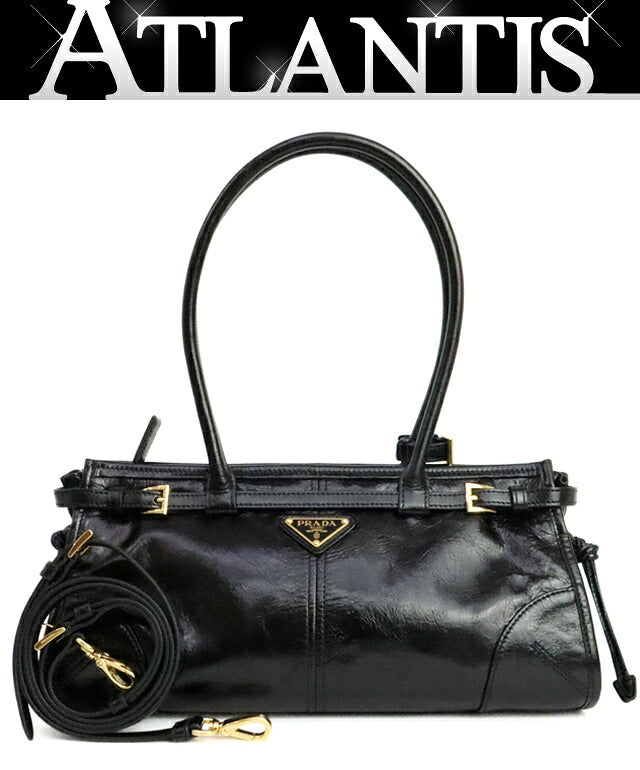 PRADA Boni Medium 2-Way Leather Bag Black Size ONE SIZE