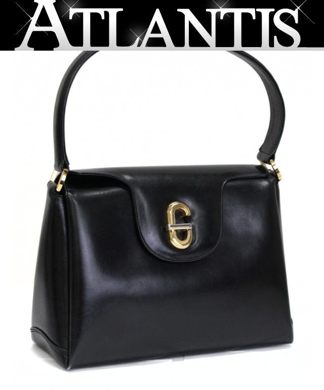 GUCCI Vintage Leather Handbag Black Size ONE SIZE