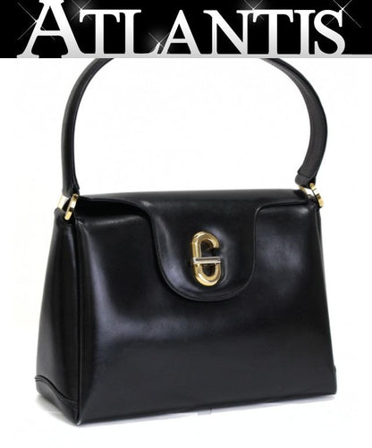 GUCCI Vintage Leather Handbag Black Size ONE SIZE