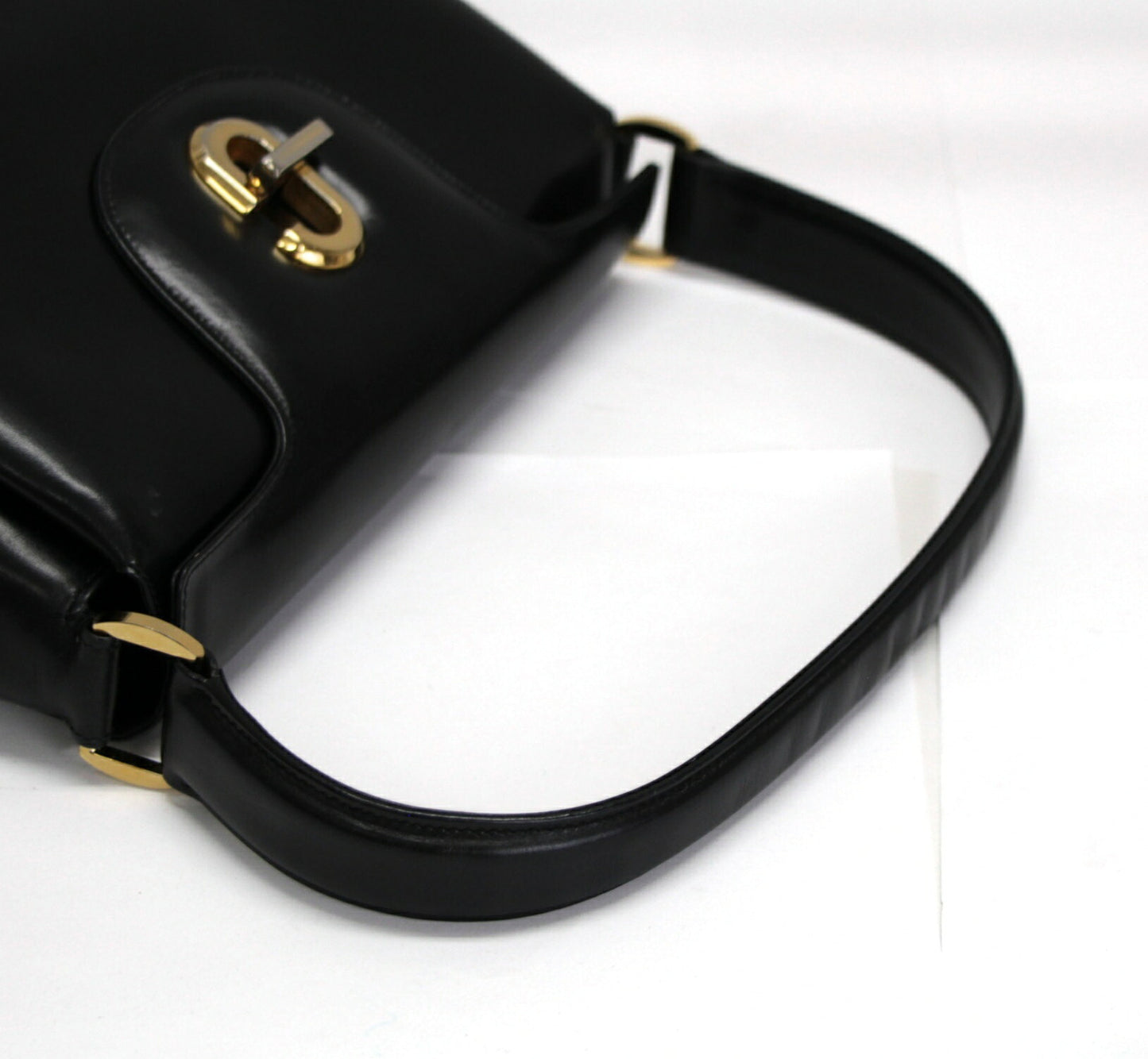 GUCCI Vintage Leather Handbag Black Size ONE SIZE