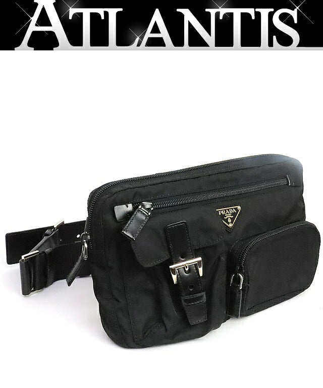 PRADA Triangle Logo Nylon Leather Bag Black Size ONE SIZE