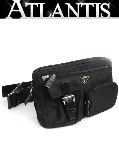 PRADA Triangle Logo Nylon Leather Bag Black Size ONE SIZE