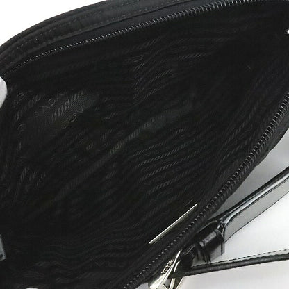 PRADA Triangle Logo Nylon Leather Bag Black Size ONE SIZE