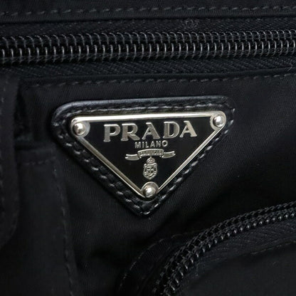 PRADA Triangle Logo Nylon Leather Bag Black Size ONE SIZE