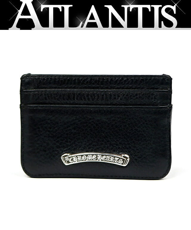 CHROME HEARTS Double-Sided Card Holder Black Leather Silver Card Case