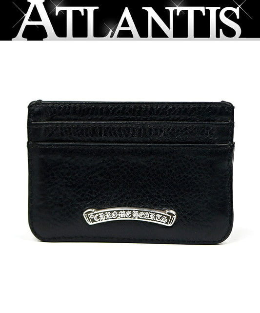CHROME HEARTS Double-Sided Card Holder Black Leather Silver Card Case