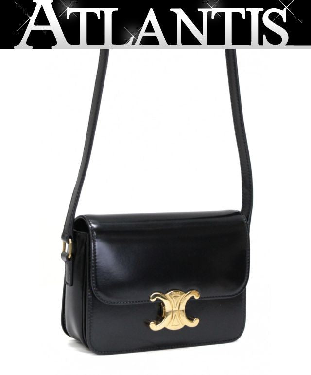 CELINE Teen Triomphe Glossy Calfskin Bag Black Size ONE SIZE
