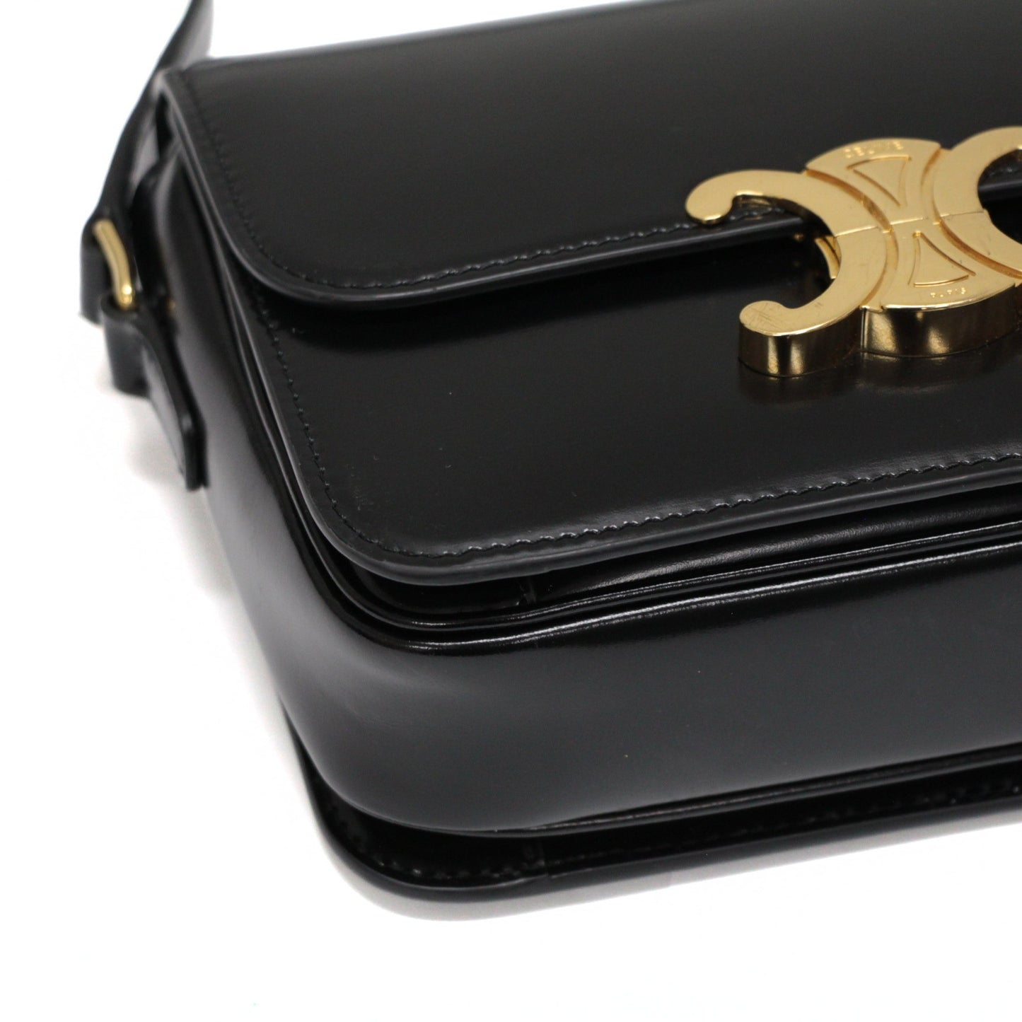 CELINE Teen Triomphe Glossy Calfskin Bag Black Size ONE SIZE
