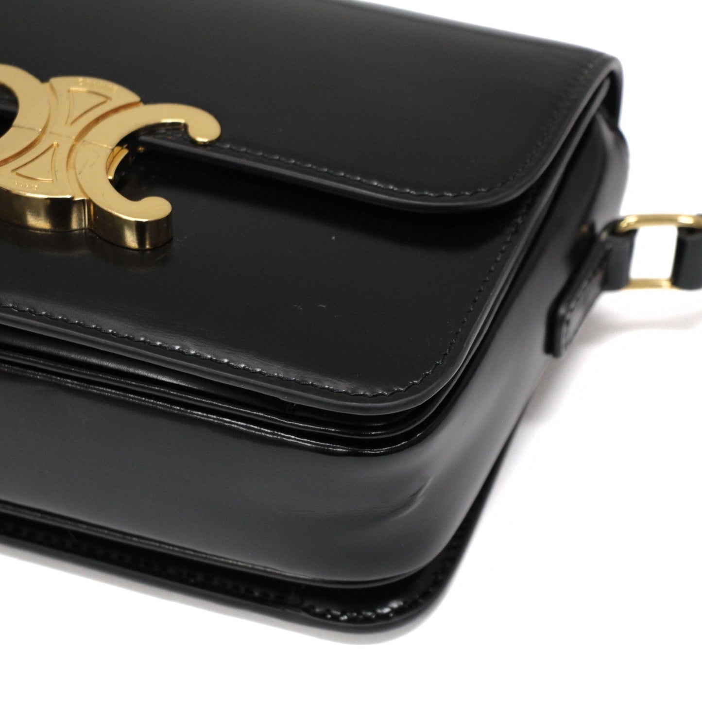 CELINE Teen Triomphe Glossy Calfskin Bag Black Size ONE SIZE