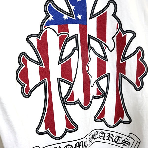 CHROME HEARTS Flag Small Cross T-Shirt White Size S