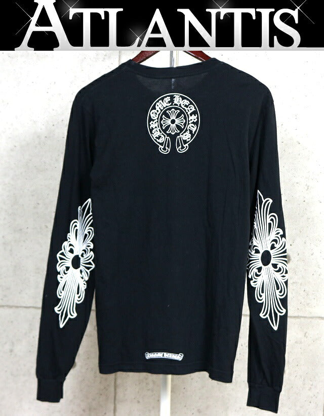 CHROME HEARTS Floral Cross Neck Logo Long Shirt Black Size M