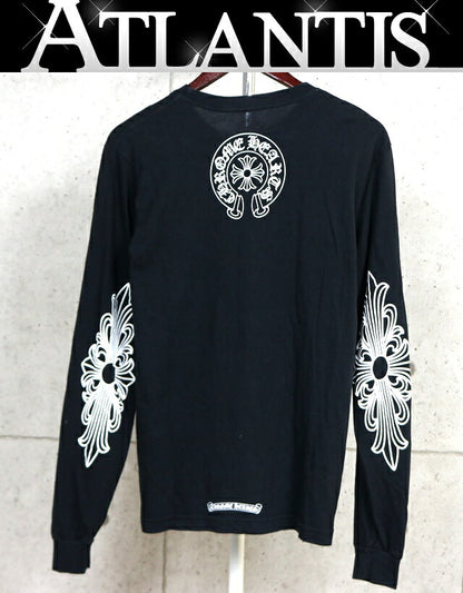 CHROME HEARTS Floral Cross Neck Logo Long Shirt Black Size M