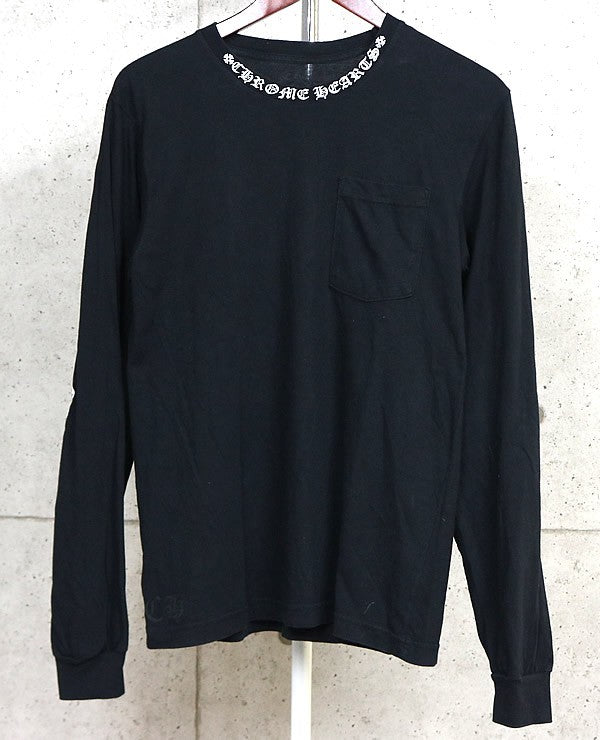 CHROME HEARTS Floral Cross Neck Logo Long Shirt Black Size M