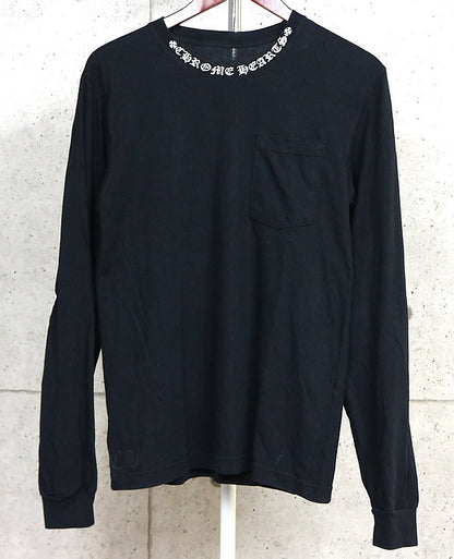 CHROME HEARTS Floral Cross Neck Logo Long Shirt Black Size M