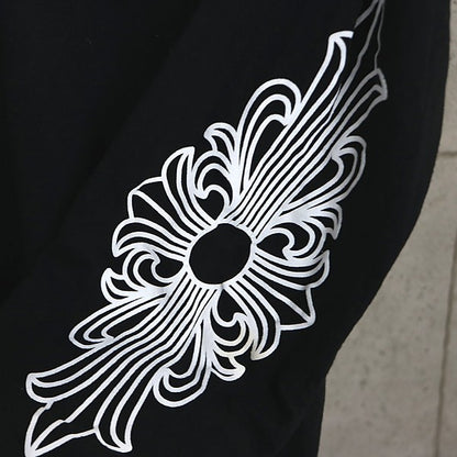 CHROME HEARTS Floral Cross Neck Logo Long Shirt Black Size M