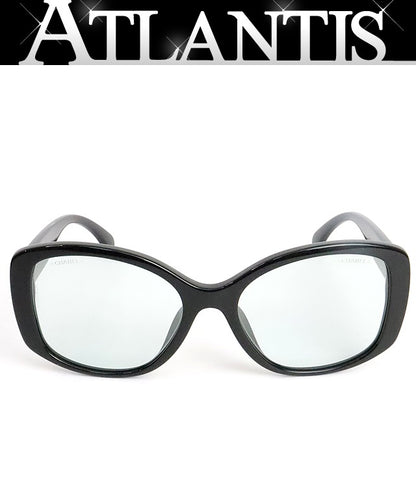 CHANEL Clear Coco Mark Sunglasses Black Plastic Size 53