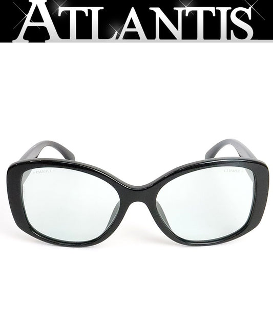 CHANEL Clear Coco Mark Sunglasses Black Plastic Size 53