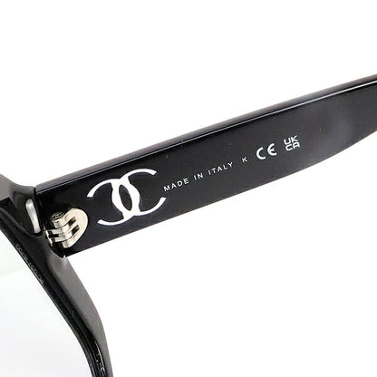 CHANEL Clear Coco Mark Sunglasses Black Plastic Size 53