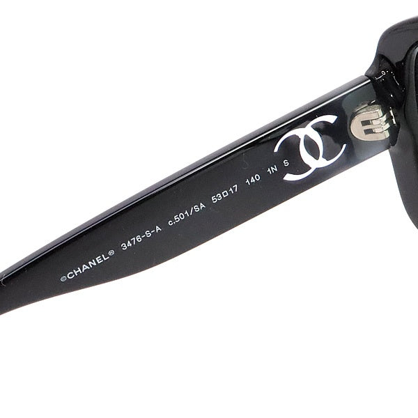 CHANEL Clear Coco Mark Sunglasses Black Plastic Size 53