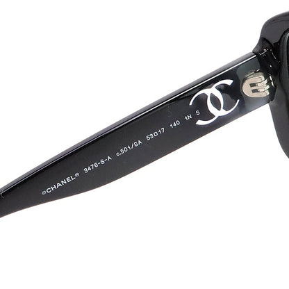 CHANEL Clear Coco Mark Sunglasses Black Plastic Size 53