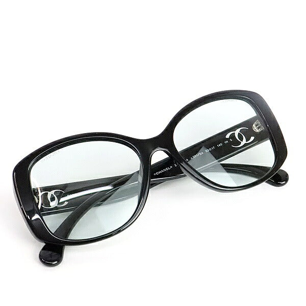 CHANEL Clear Coco Mark Sunglasses Black Plastic Size 53