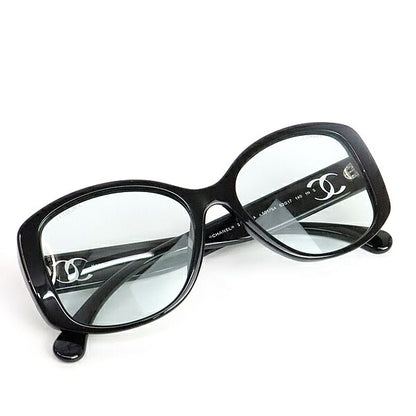 CHANEL Clear Coco Mark Sunglasses Black Plastic Size 53