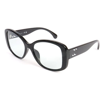 CHANEL Clear Coco Mark Sunglasses Black Plastic Size 53