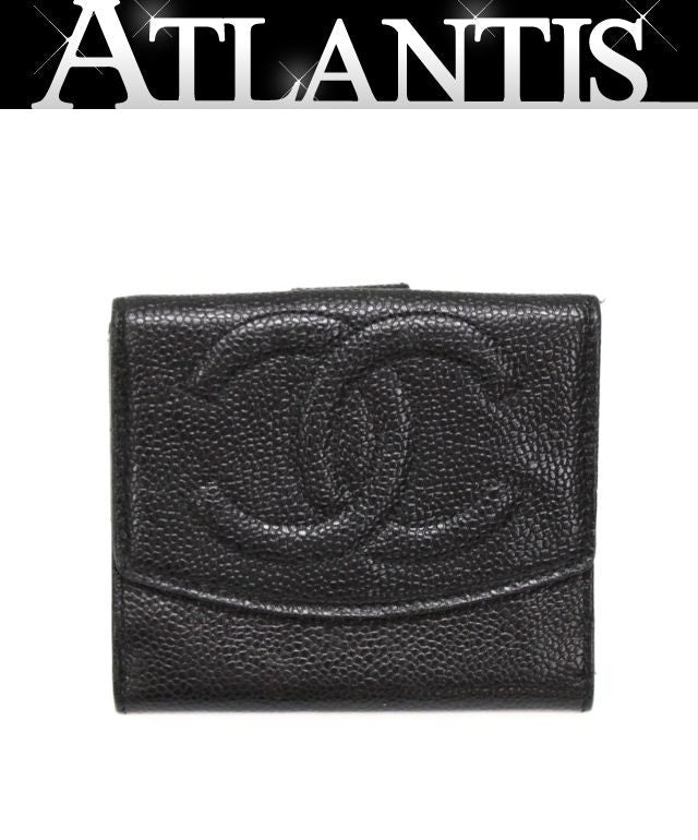 CHANEL Big CC Caviar Trifold Wallet Black Size ONE SIZE