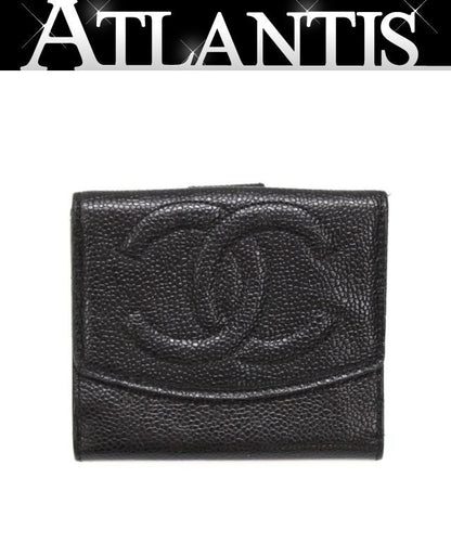 CHANEL Big CC Caviar Trifold Wallet Black Size ONE SIZE