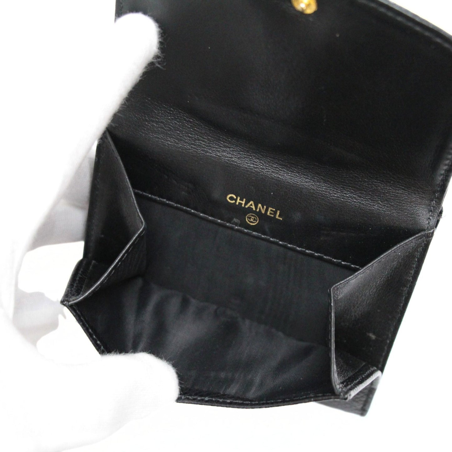 CHANEL Big CC Caviar Trifold Wallet Black Size ONE SIZE