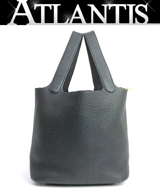 HERMES Picotin Lock MM Taurillon Handbag Black Size ONE SIZE