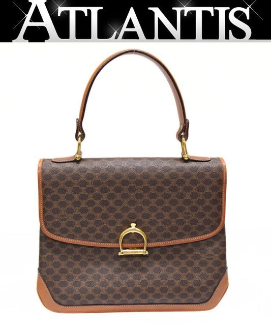 CELINE Vintage Macadam PVC Leather Bag Brown Size ONE SIZE