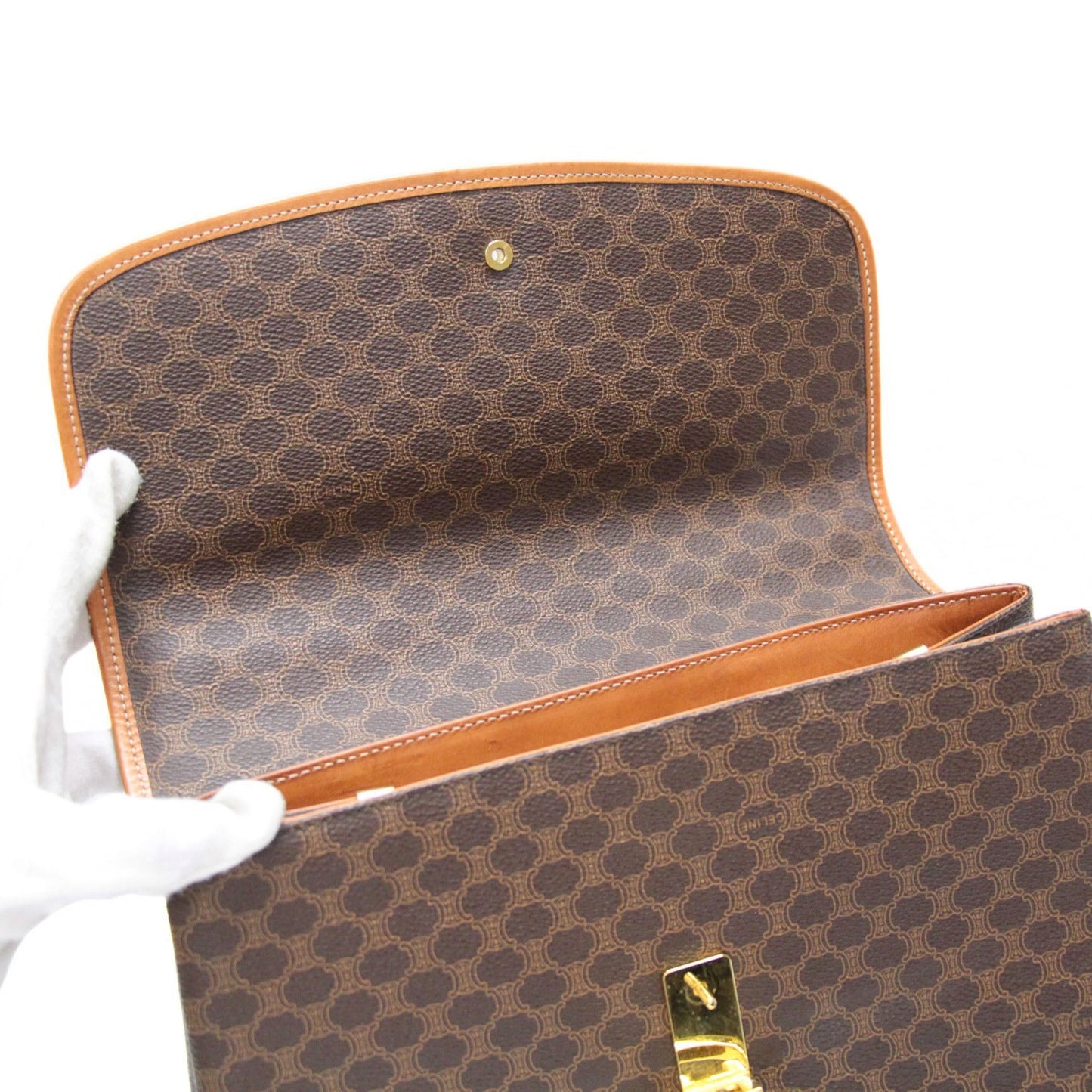 CELINE Vintage Macadam PVC Leather Bag Brown Size ONE SIZE