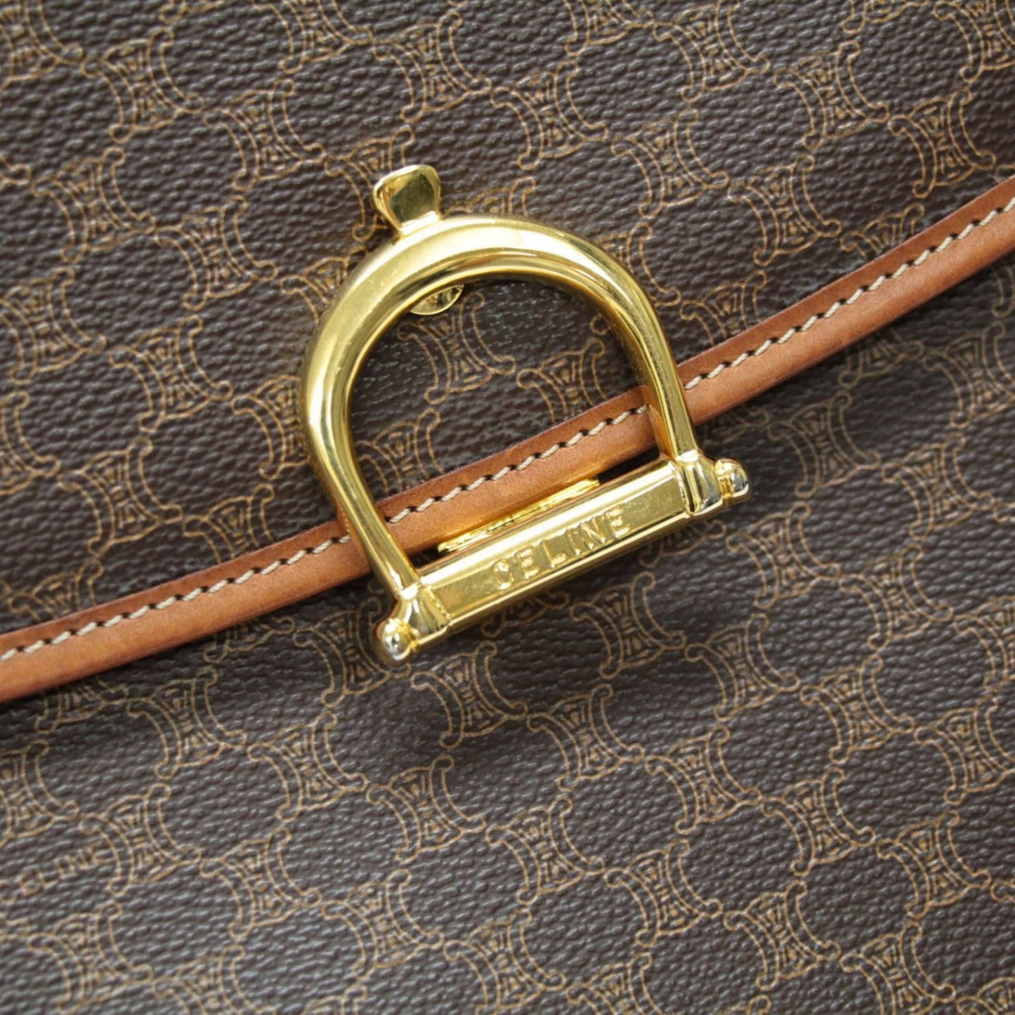 CELINE Vintage Macadam PVC Leather Bag Brown Size ONE SIZE