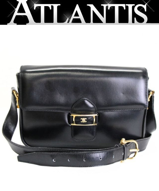 CELINE Vintage Triomphe Leather Bag Black Size ONE SIZE
