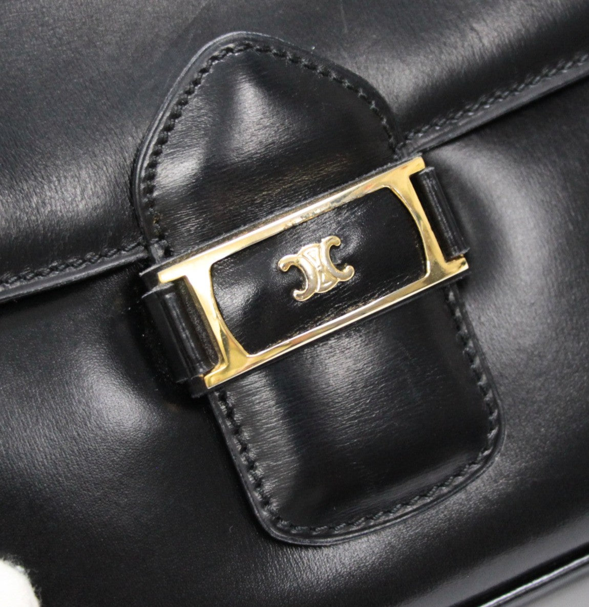 CELINE Vintage Triomphe Leather Bag Black Size ONE SIZE