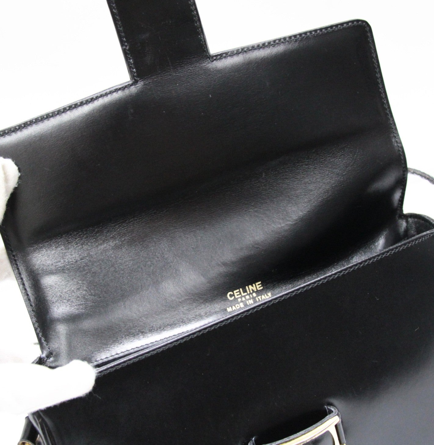 CELINE Vintage Triomphe Leather Bag Black Size ONE SIZE