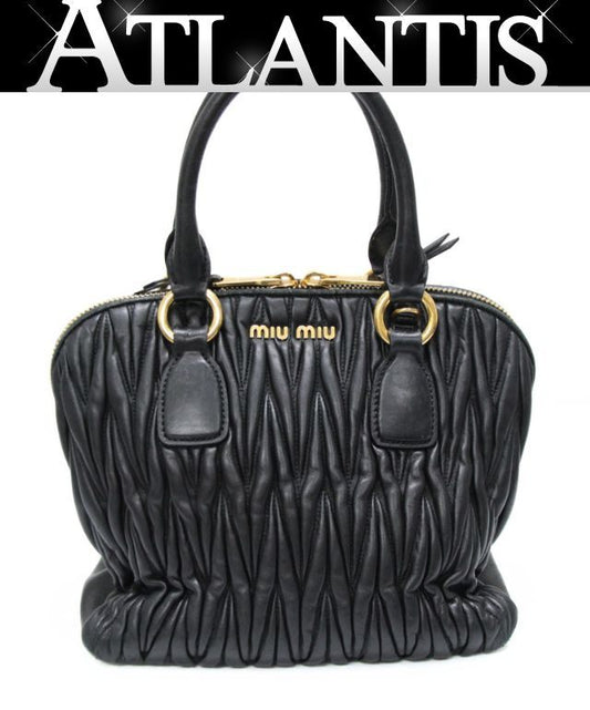 miu miu Matelassé Leather Handbag Black Size ONE SIZE