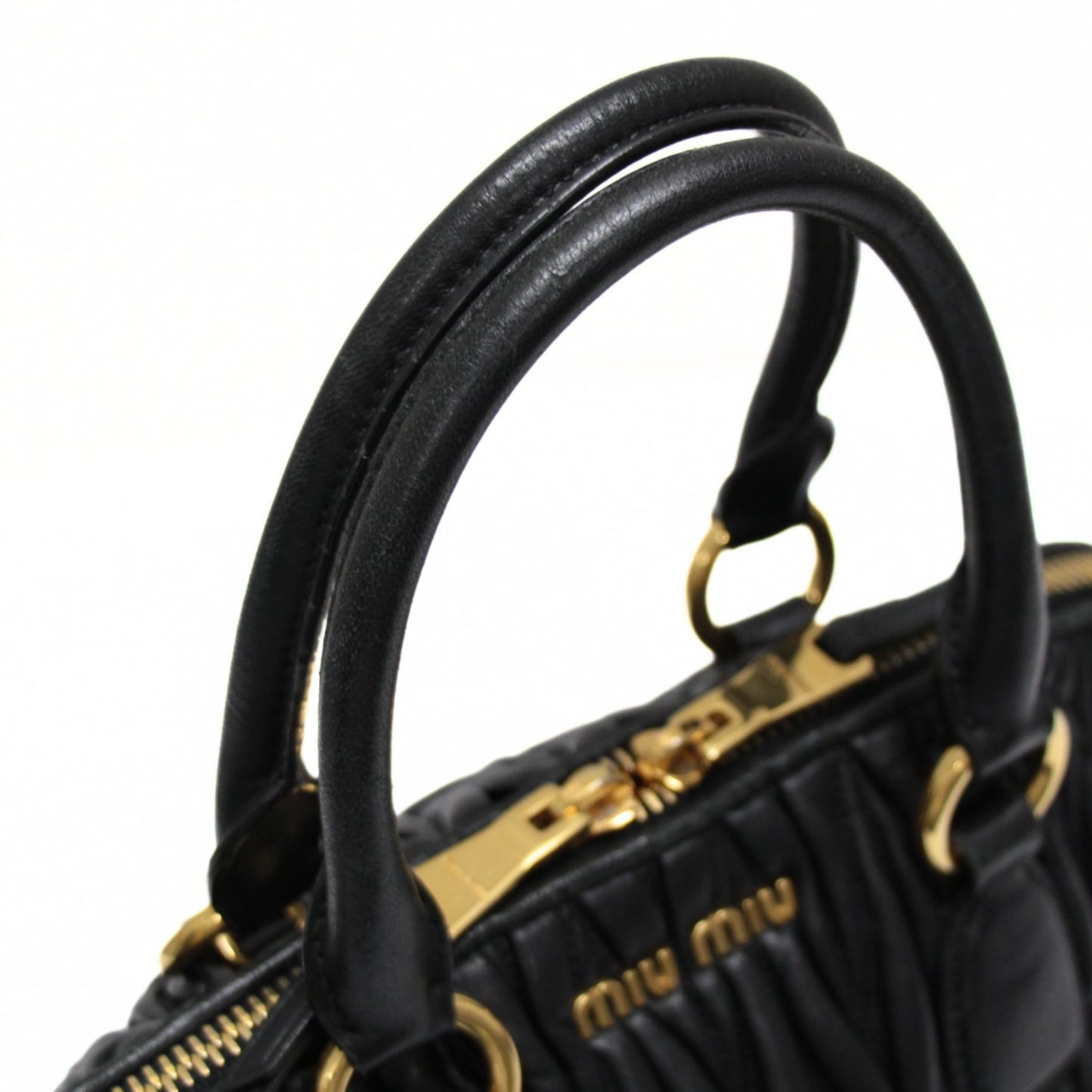 miu miu Matelassé Leather Handbag Black Size ONE SIZE