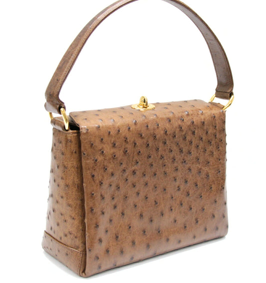GUCCI Vintage Ostrich Leather Handbag Brown Size ONE SIZE