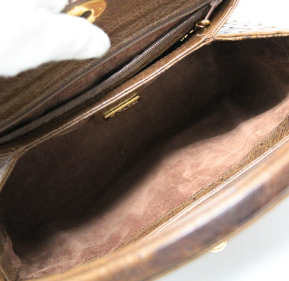 GUCCI Vintage Ostrich Leather Handbag Brown Size ONE SIZE