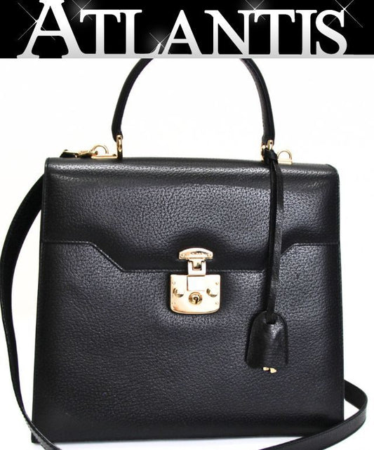 GUCCI Black Leather Lady Lock 2-WAY Bag Size ONE SIZE