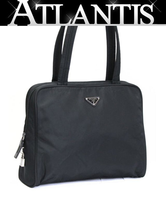PRADA Triangle Logo Nylon Handbag Black Size ONE SIZE
