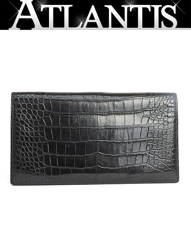 HERMES MC2 Fleming Alligator Wallet Black Size ONE SIZE